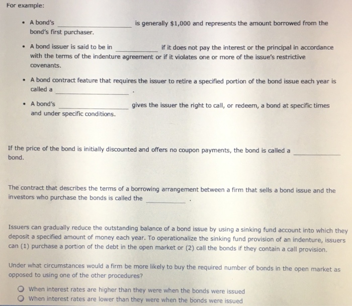 Solved A bond's ______ is generally $1,000 and represents | Chegg.com