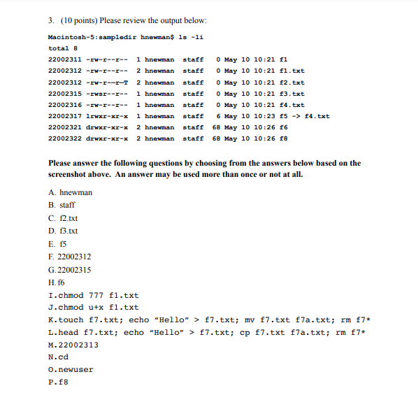 Solved 3 10 Points Please Review The Output Below Mac Chegg Com