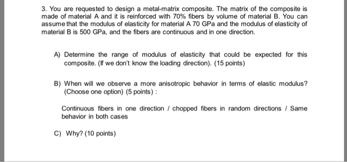 Solved 3. You are requested to design a metal-matrix | Chegg.com