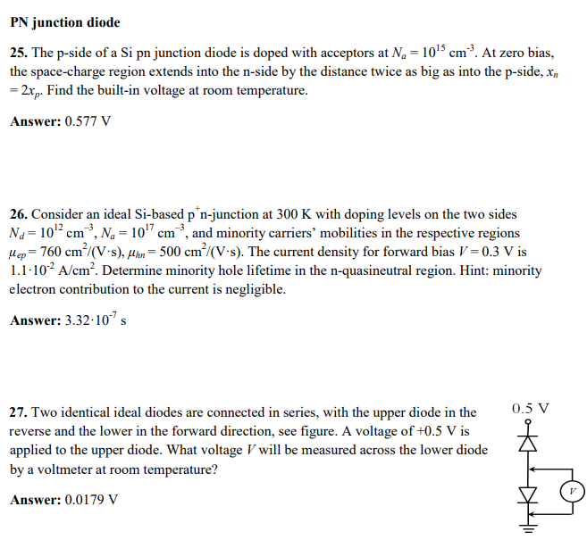 Solved PN junction diode 25. The p-side of a Si pn junction | Chegg.com