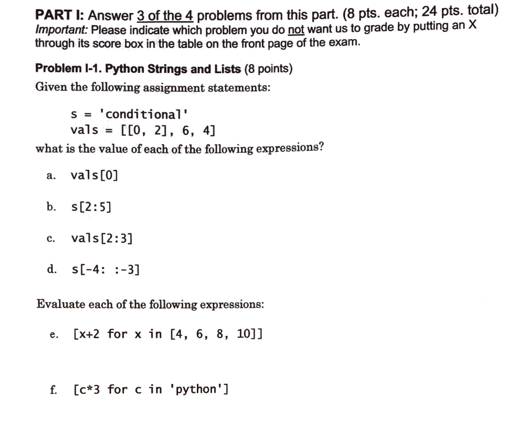 Solved PART I: Answer 3 of the 4 problems from this part. (8 | Chegg.com