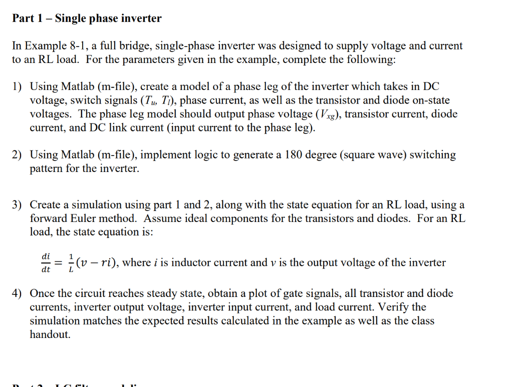 Part 1 - Single phase inverter In Example 8-1, a full | Chegg.com