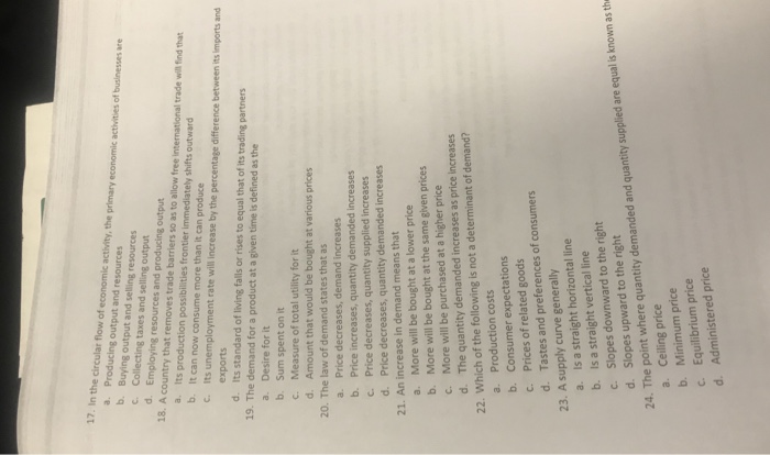 Solved 17 In The Circular Flow Of Economic Activity The Chegg