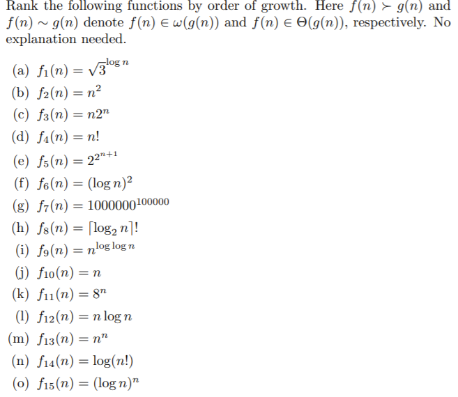 Solved Rank The Following Functions By Order Of Growth H Chegg Com