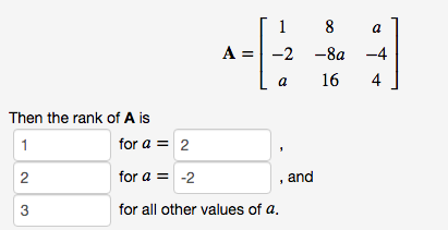 Solved 1 8 A = -2 -8a -4 A A 16 4 Then The Rank Of A Is 1 | Chegg.com