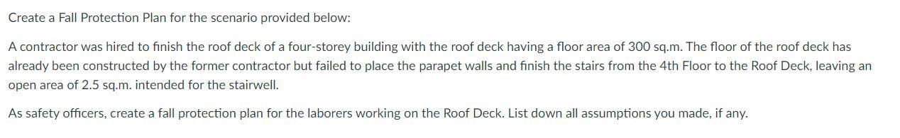 Solved Create a Fall Protection Plan for the scenario | Chegg.com
