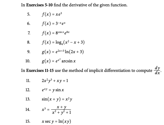 In Exercises 5 10 Find The Derivative Of The Given Chegg Com