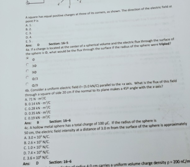 Solved A square has equal positive charges at three of its | Chegg.com