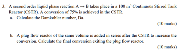 Solved 3. A second order liquid phase reaction AB takes | Chegg.com