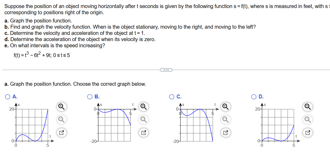 Solved a. ﻿Graph the position function. Choose the correct | Chegg.com
