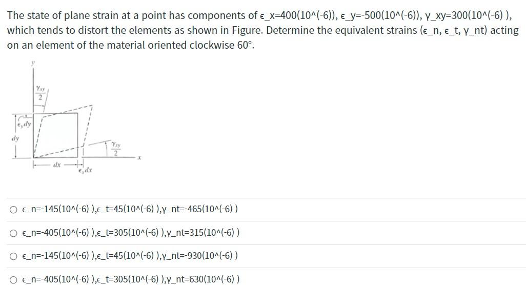 Solved The State Of Plane Strain At A Point Has Components | Chegg.com