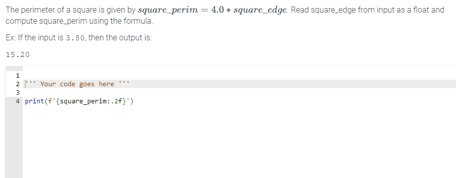 Solved The perimeter of a square is given by square_perim | Chegg.com