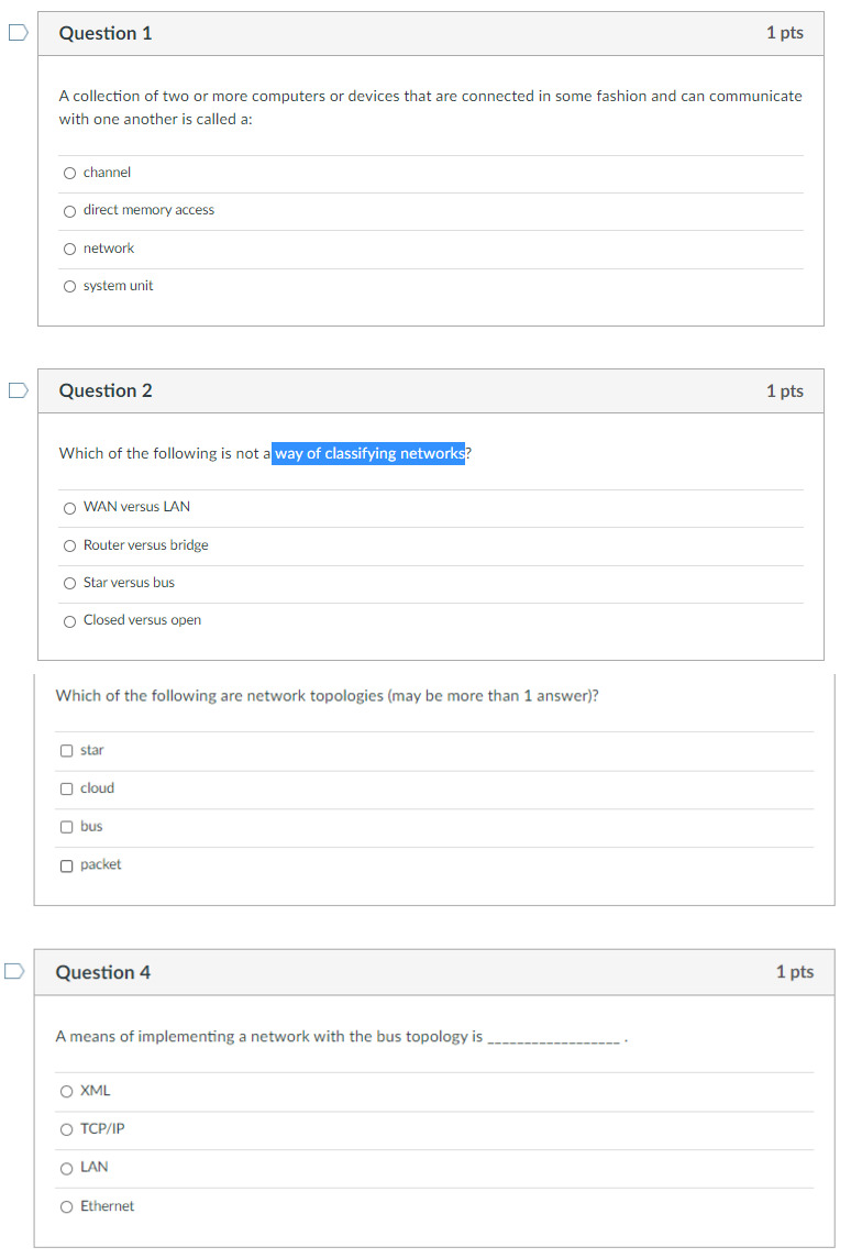 Solved Question 1 1 pts A collection of two or more | Chegg.com