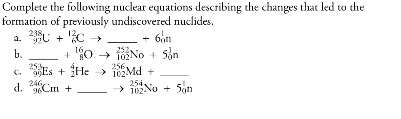 Solved Complete The Following Nuclear Equations Describing | Chegg.com