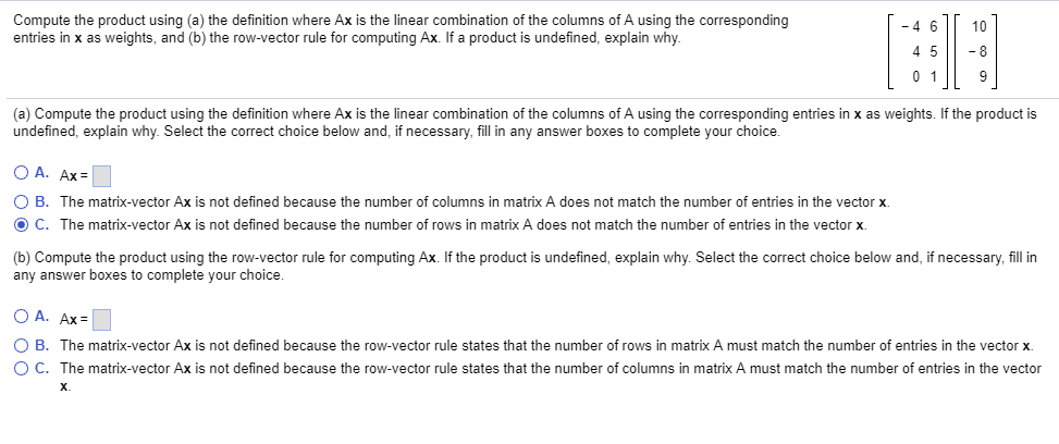 Solved Compute the product using (a) the definition where Ax | Chegg.com