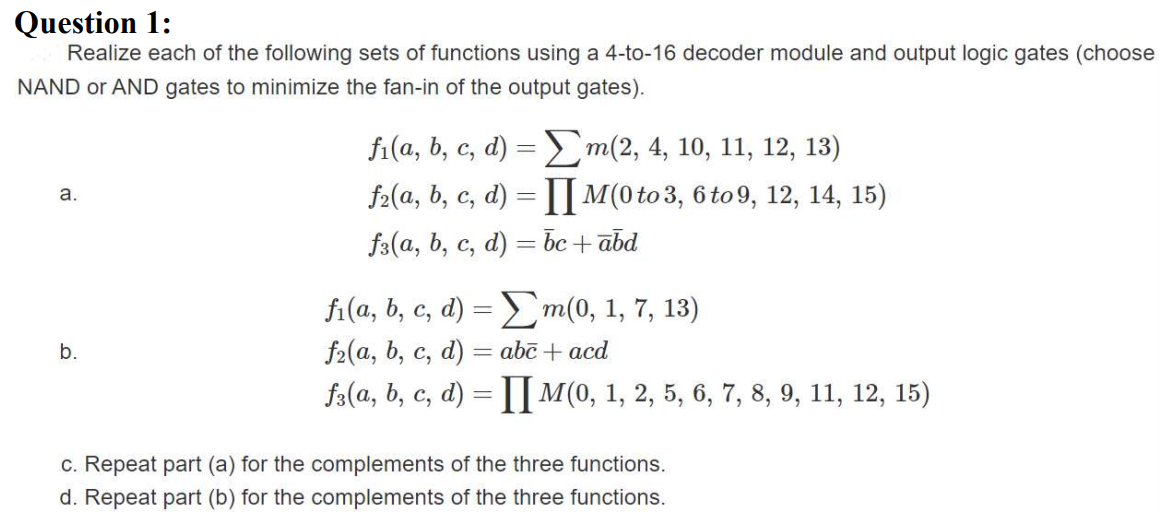 Solved Question 1: Realize each of the following sets of | Chegg.com