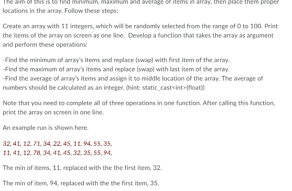 The aim of this is to find minimum, maximum and | Chegg.com