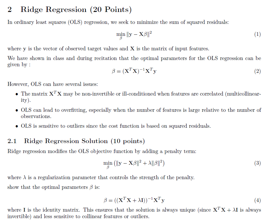 Solved 2 ﻿Ridge RegressionIn ordinary least squares (OLS) | Chegg.com
