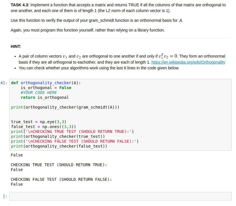 Solved TASK 4.3: Implement a function that accepts a matrix | Chegg.com image.