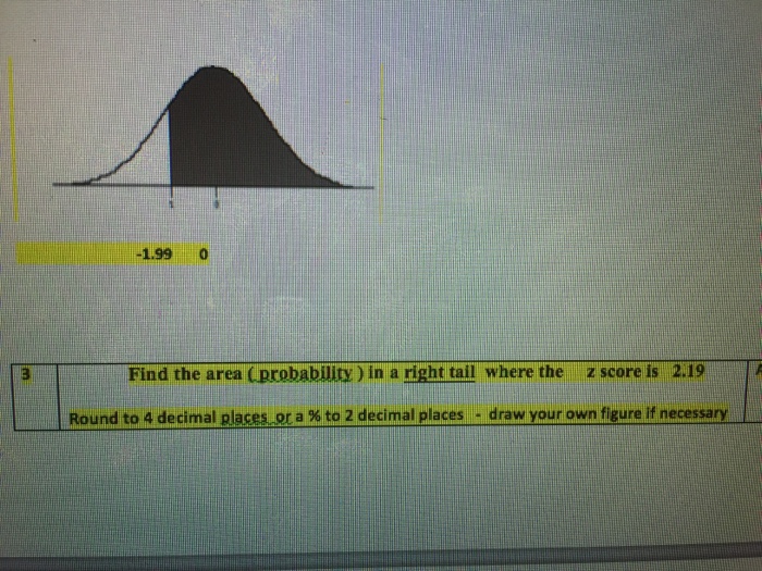 Solved 1.99 0 Find the area (probabillty) in a right tail | Chegg.com