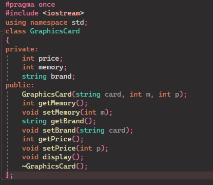 Solved C++ solution needed. Please use GraphicsCard header | Chegg.com