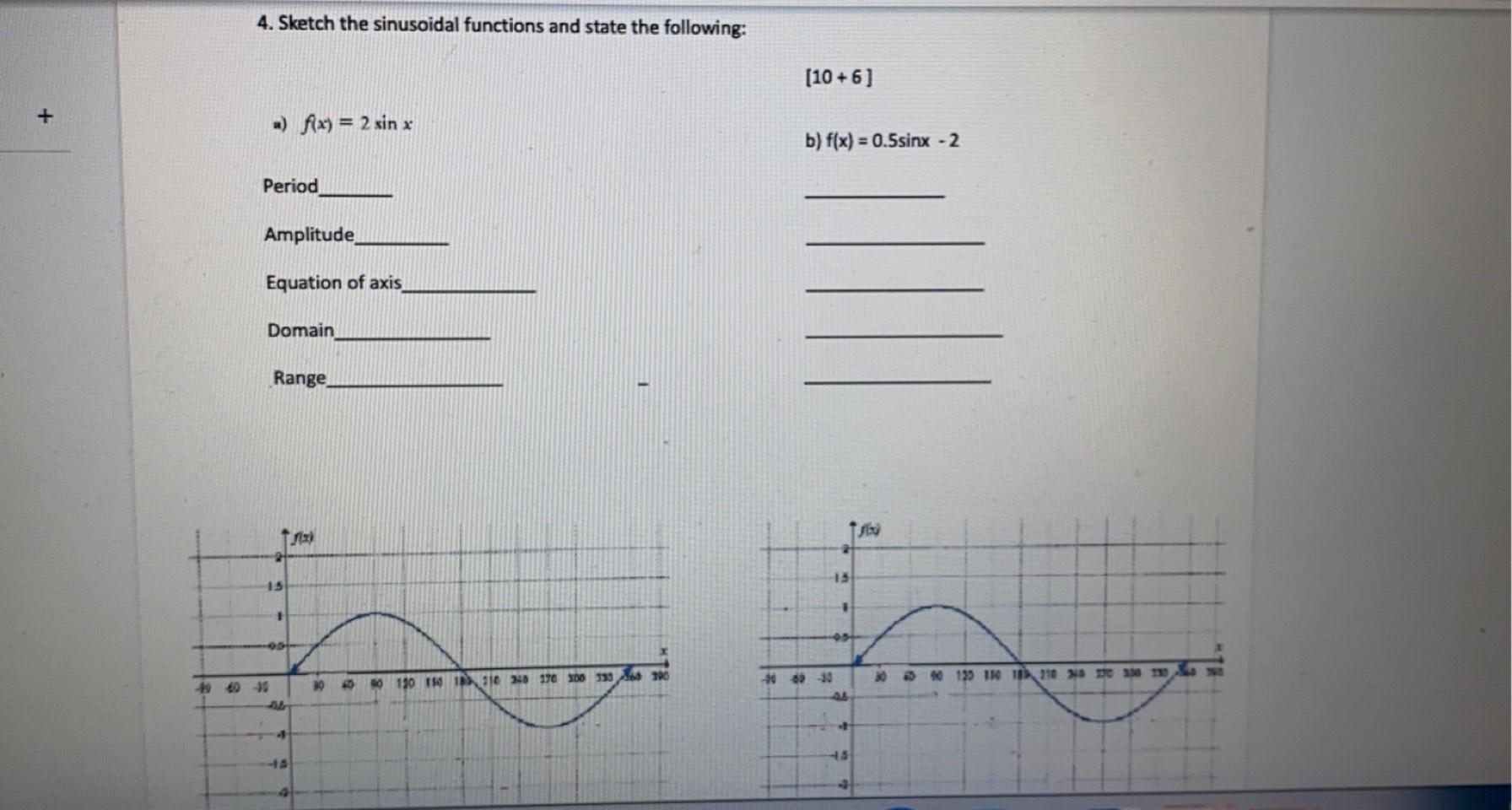 Solved + 4. Sketch the sinusoidal functions and state the | Chegg.com