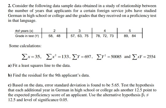 Solved 2. Consider the following data sample data obtained | Chegg.com