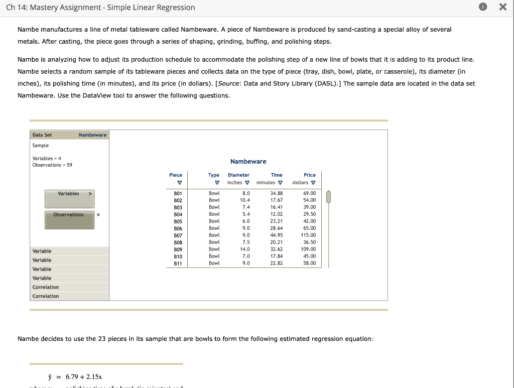 Solved Ch 14: Mastery Assignment - Simple Linear Regression | Chegg.com
