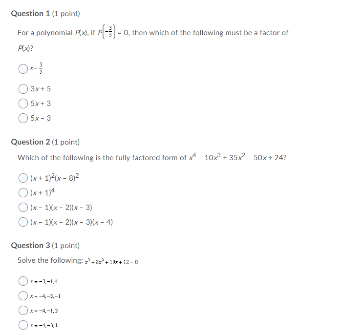 Solved Question 1 1 Point For A Polynomial P X If Pl Chegg Com