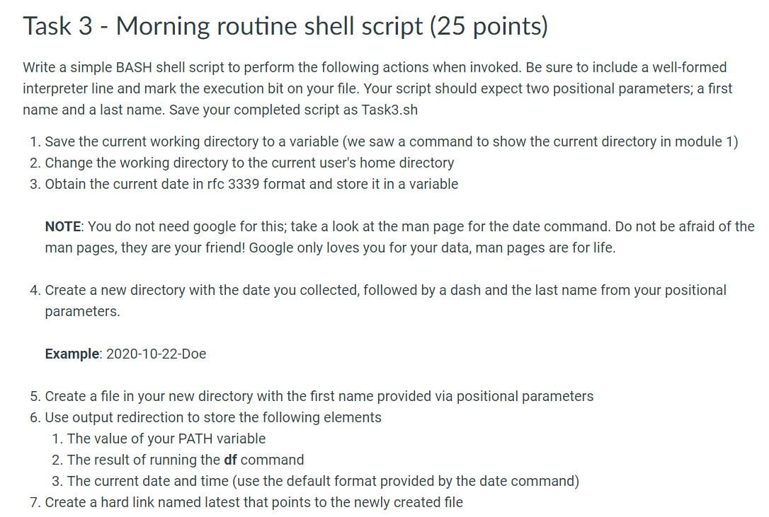 Solved Task 3 Morning Routine Shell Script 25 Points Chegg Com