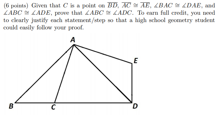 Solved (6 points) Given that C is a point on BD, AC AE, UBAC | Chegg.com