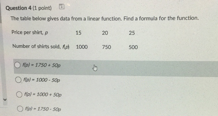 Solved Question 4(1 point) The table below gives data from a | Chegg.com