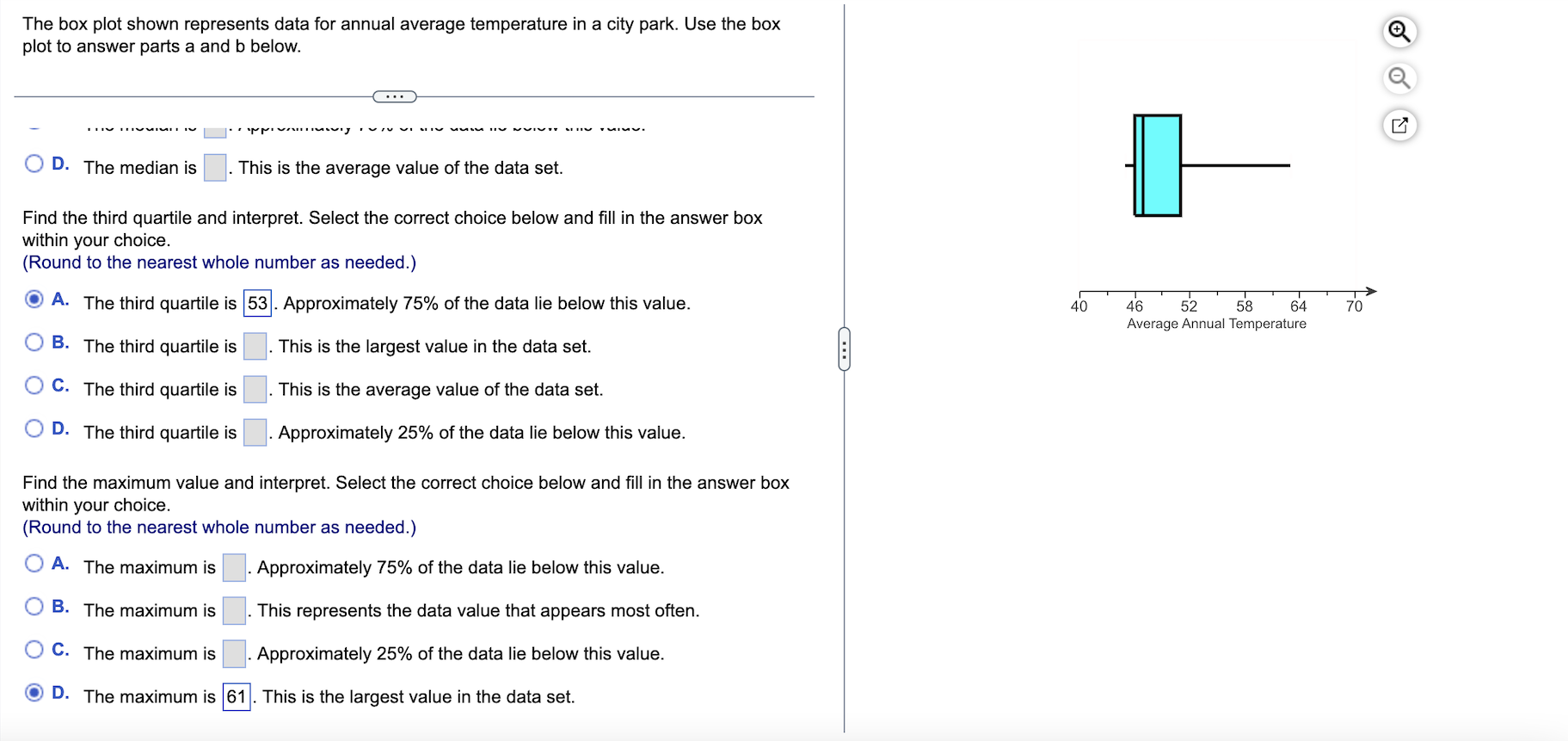 Solved The Box Plot Shown Represents Data For Annual Average | Chegg.com