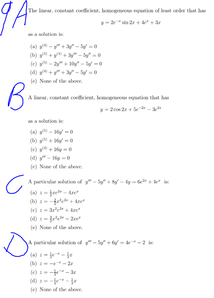 Solved A The linear, constant coefficient, homogeneous | Chegg.com