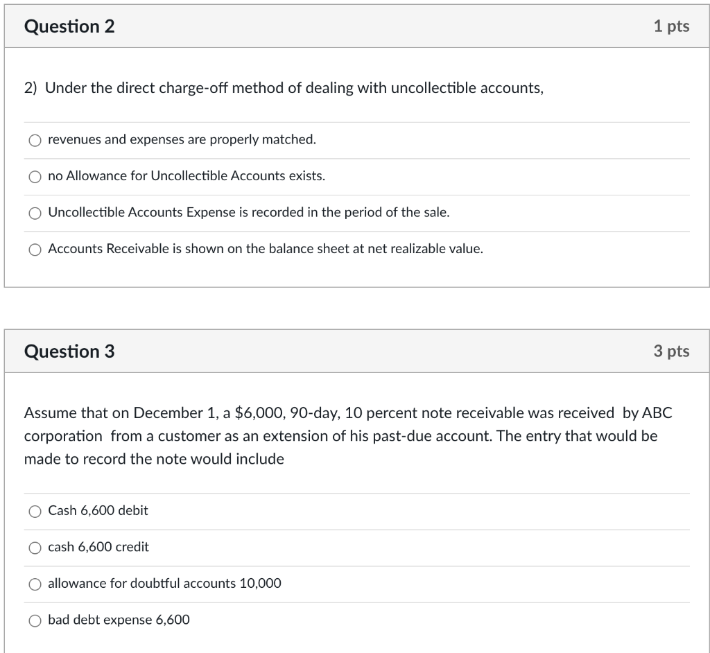 Solved Question 2 1 pts 2) Under the direct charge-off | Chegg.com