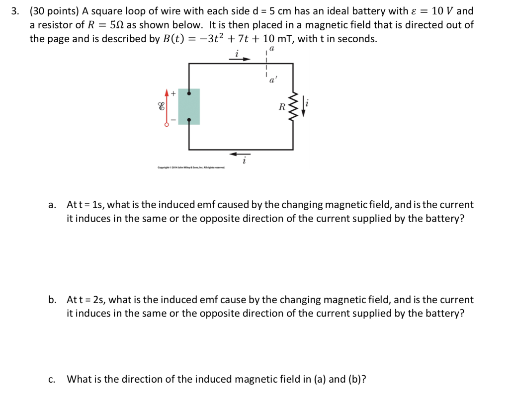 Solved (30 points) A square loop of wire with each side d = | Chegg.com