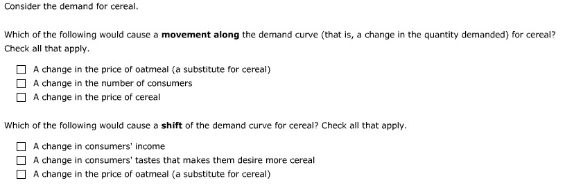 Solved Consider The Demand For Cereal Which Of The Chegg