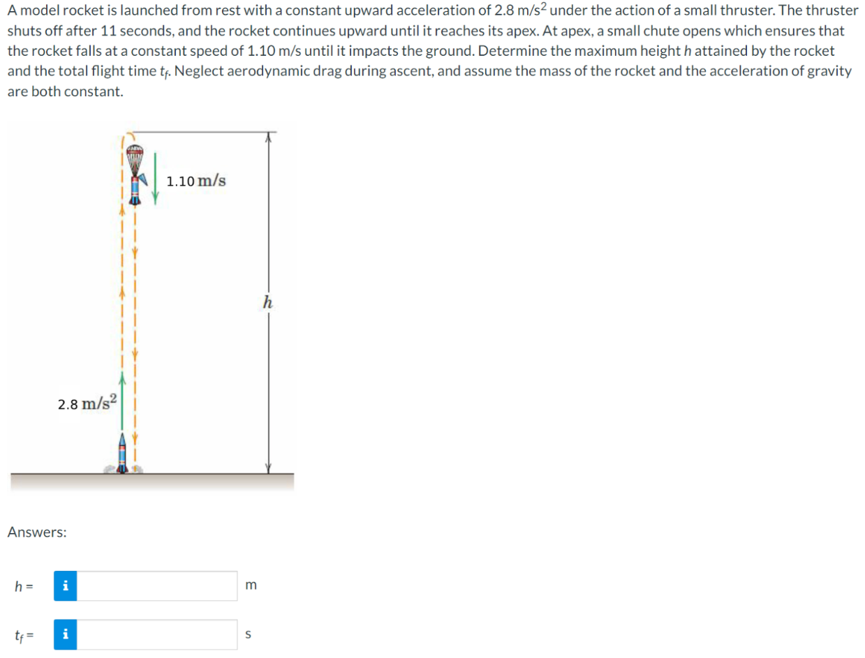 Solved A model rocket is launched from rest with a constant | Chegg.com