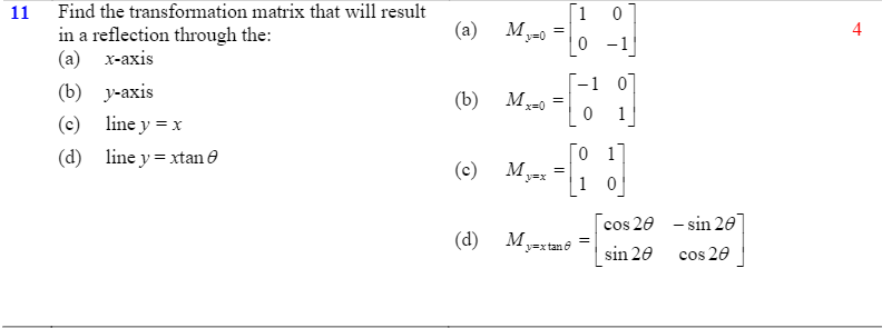 Solved 11 (a) M 1-0 [1 0 0 -1 Find the transformation matrix | Chegg.com