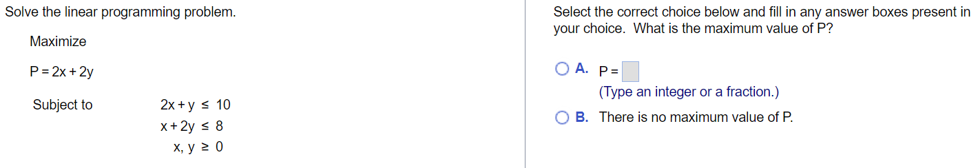 Solved Solve the linear programming problem. Select the | Chegg.com