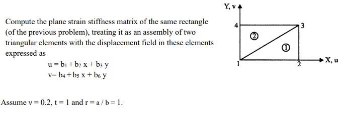 Solved Y, V+ 3 Compute the plane strain stiffness matrix of | Chegg.com