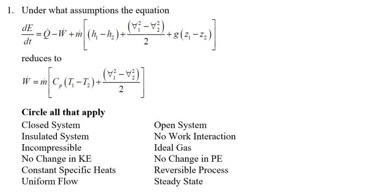 Solved 1 Under What Assumptions The Equation De W V Chegg Com