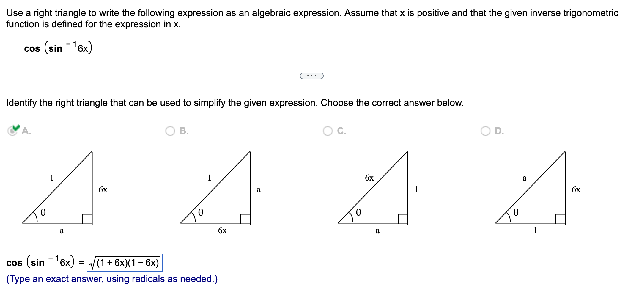 Solved Use a right triangle to write the following | Chegg.com