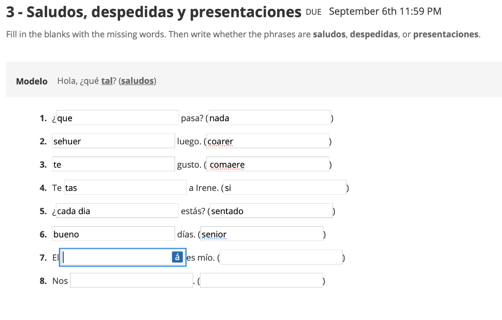 3 - Saludos, despedidas y presentaciones de September | Chegg.com