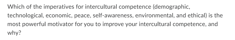 Solved Which of the imperatives for intercultural competence | Chegg.com