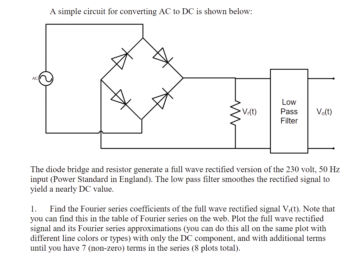 Solved A Simple Circuit For Converting Ac To Dc Is Shown Chegg Com