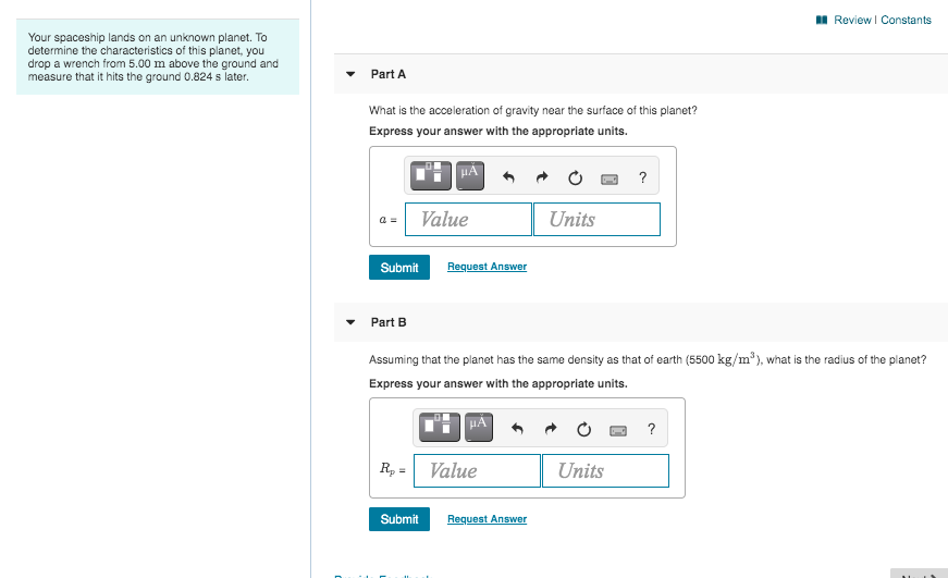 Solved H. Review Constants Your spaceship lands on an 