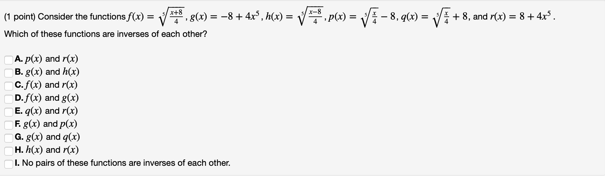 Solved 1 Point Consider The Functions F X V 8 X Chegg Com