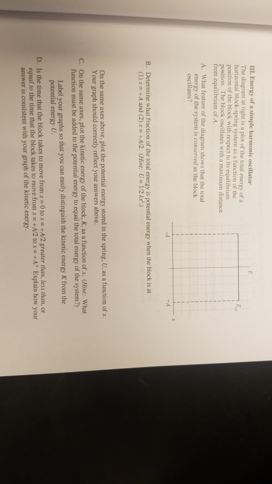 Solved III. Energy of a simple harmonic oscillator The | Chegg.com