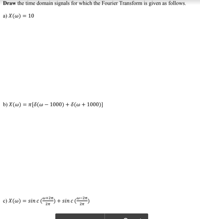 Solved Draw the time domain signals for which the Fourier | Chegg.com